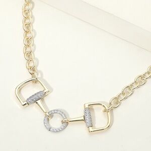 14K Gold Plated CZ Pave Horsebit Link Chain Necklace